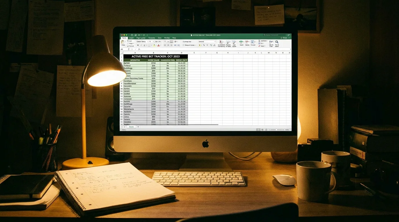 Spreadsheet tracking active free bet promotions with expiry dates and wagering requirements