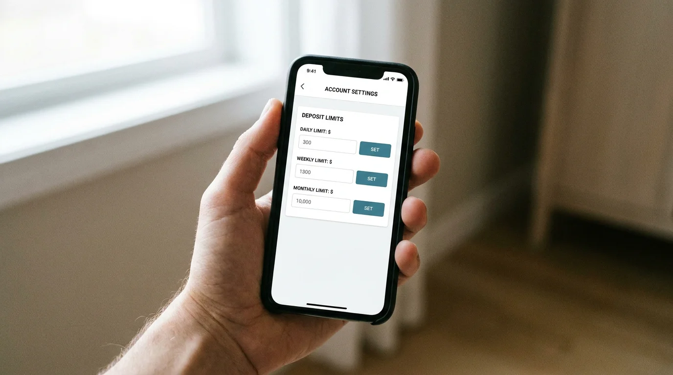 Smartphone screen showing account deposit limit settings on a betting app