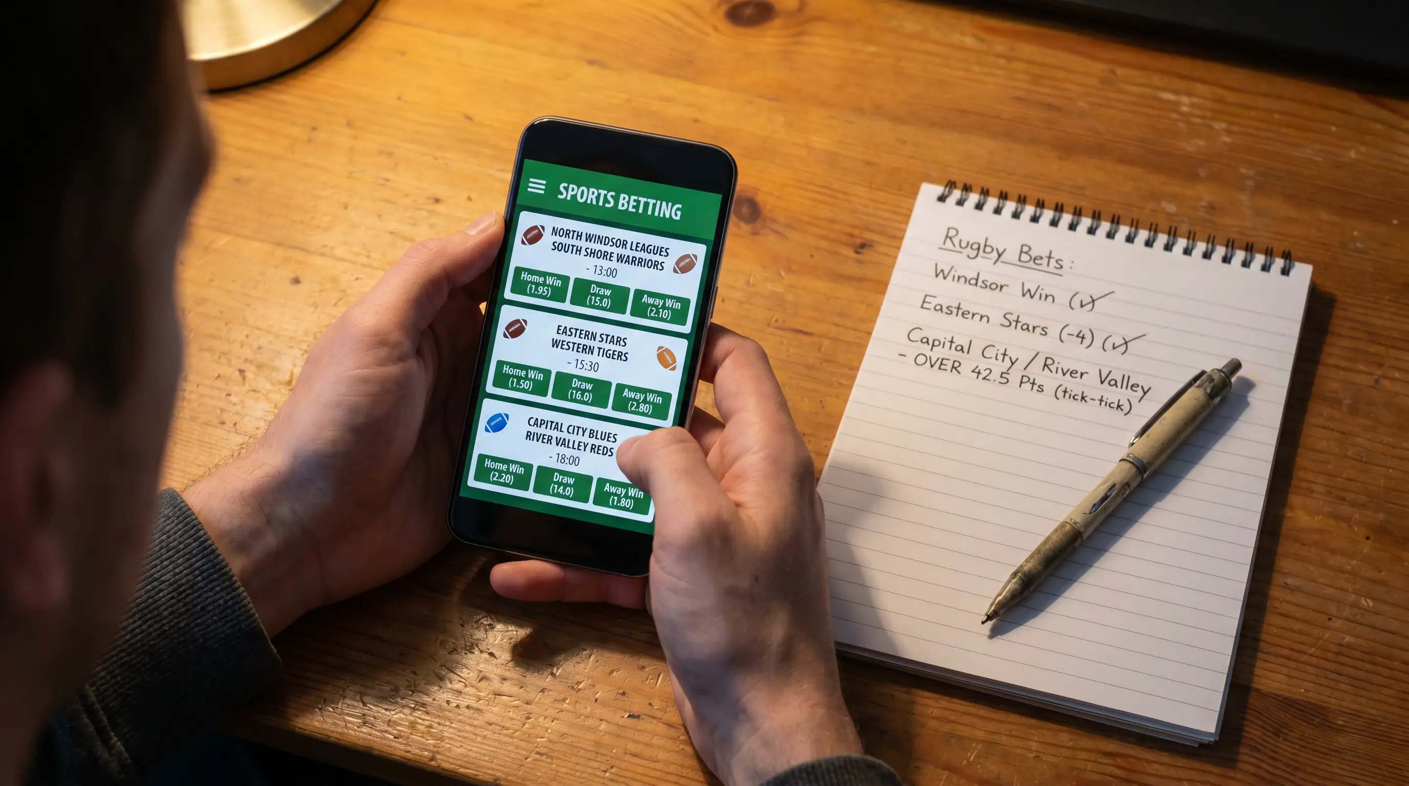 Rugby accumulator bet slip with multiple selections across different fixtures