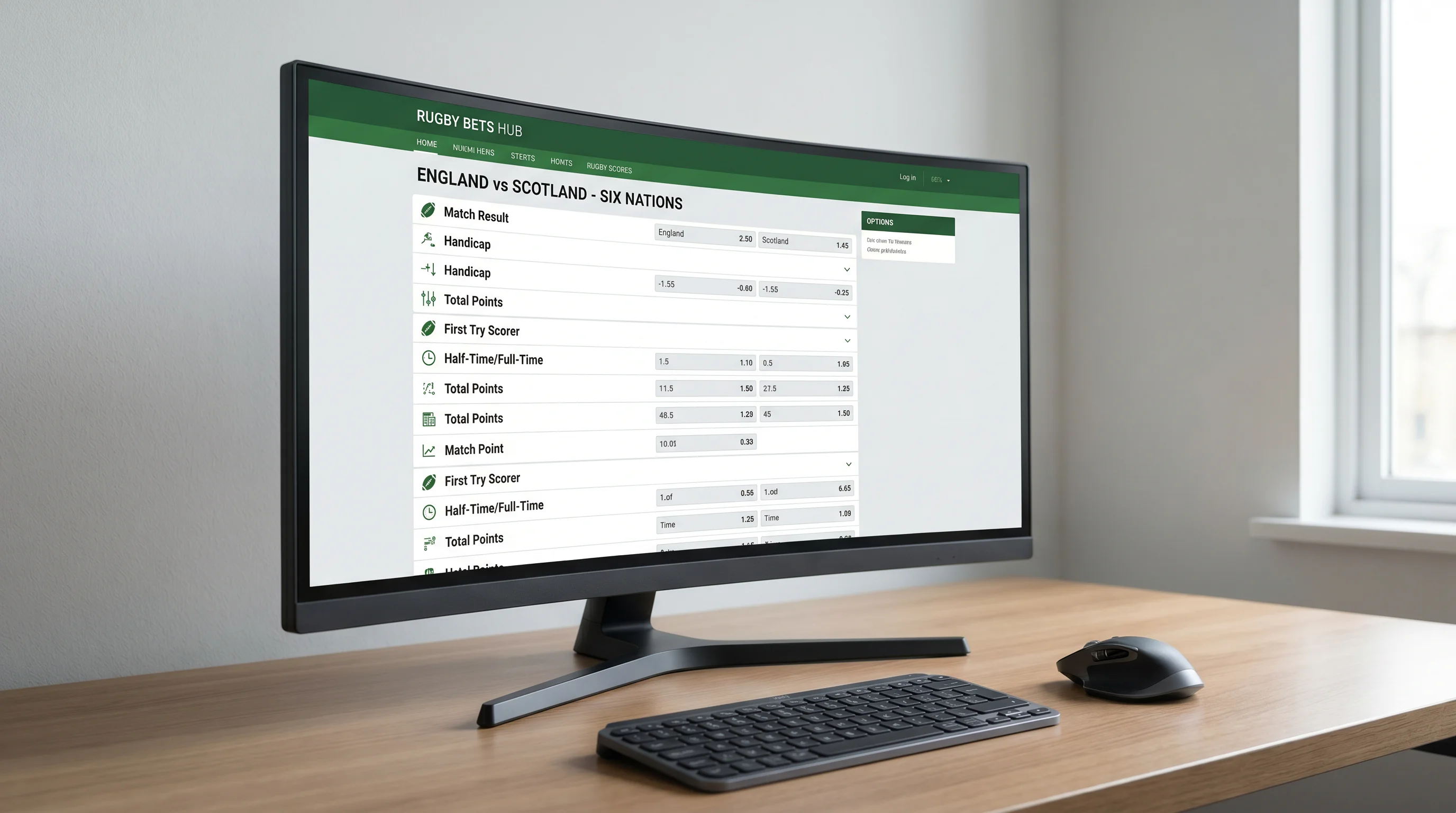 Market depth comparison across rugby betting platforms showing available wager types per fixture