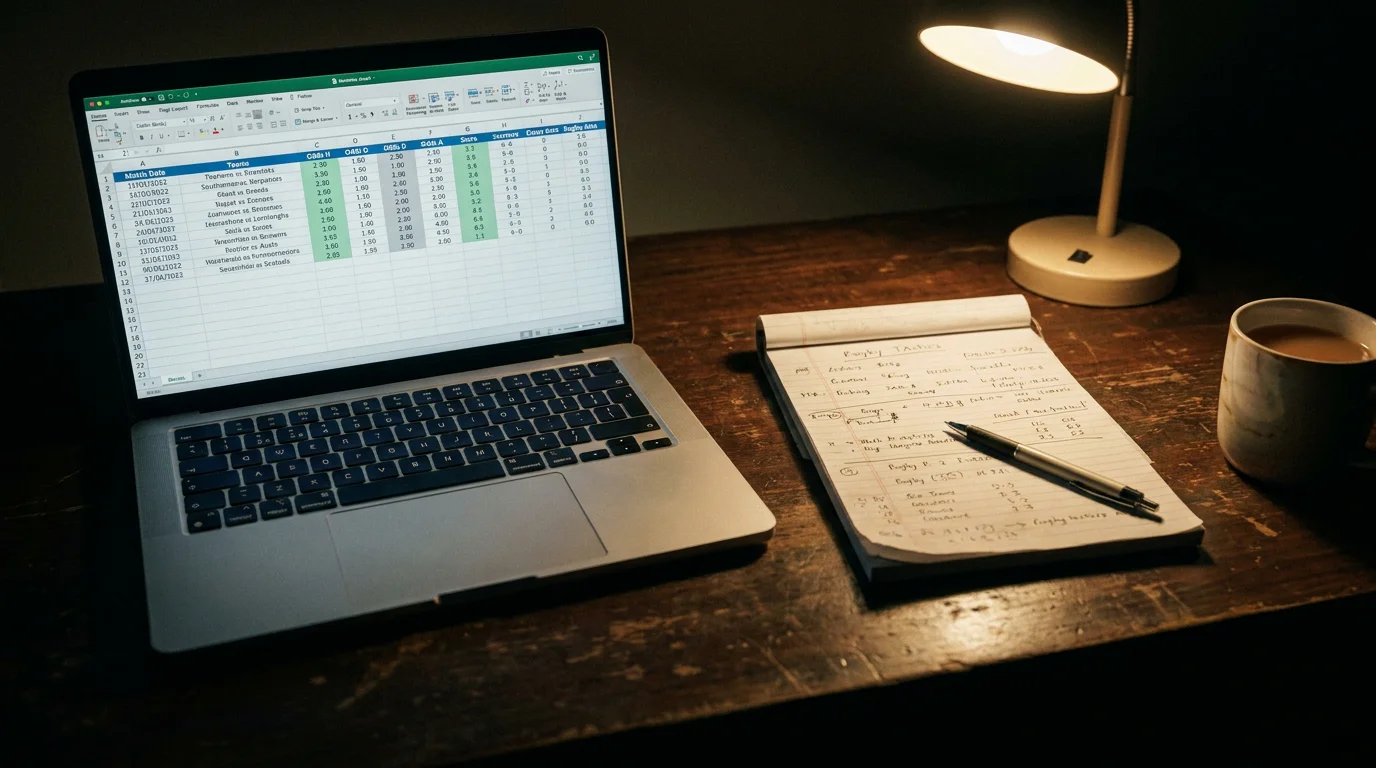 Laptop screen displaying rugby match odds across multiple betting markets