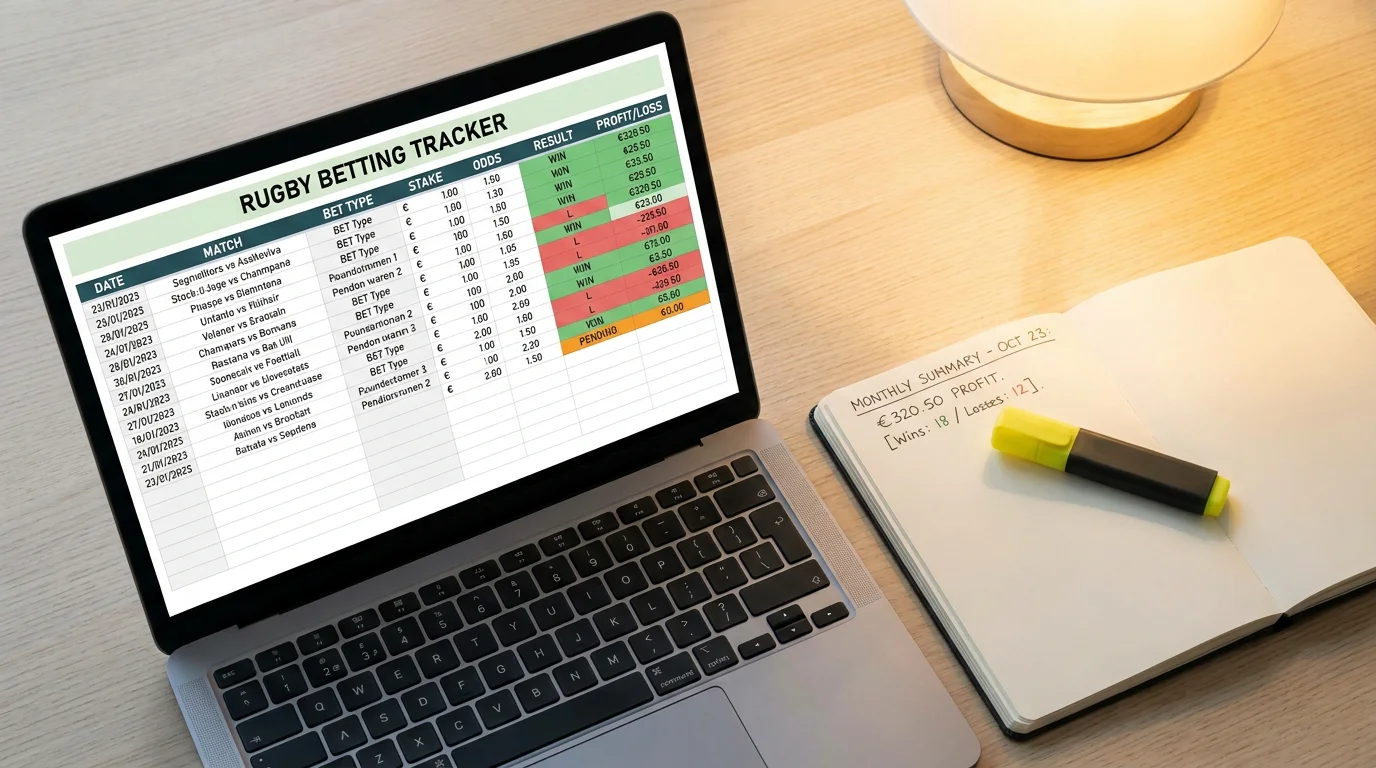 Rugby betting record-keeping spreadsheet tracking ROI, strike rate and profit by market type