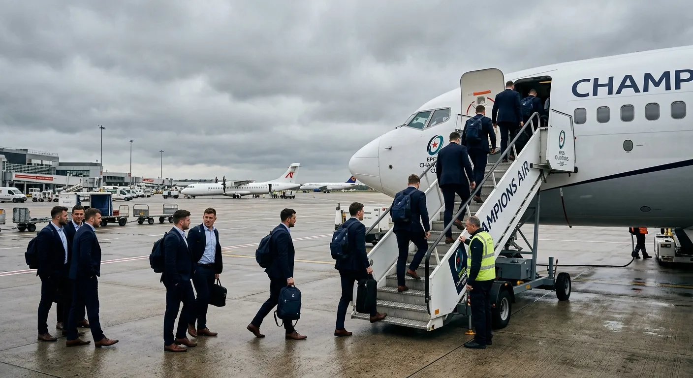 Rugby team boarding a charter flight for a Champions Cup away fixture