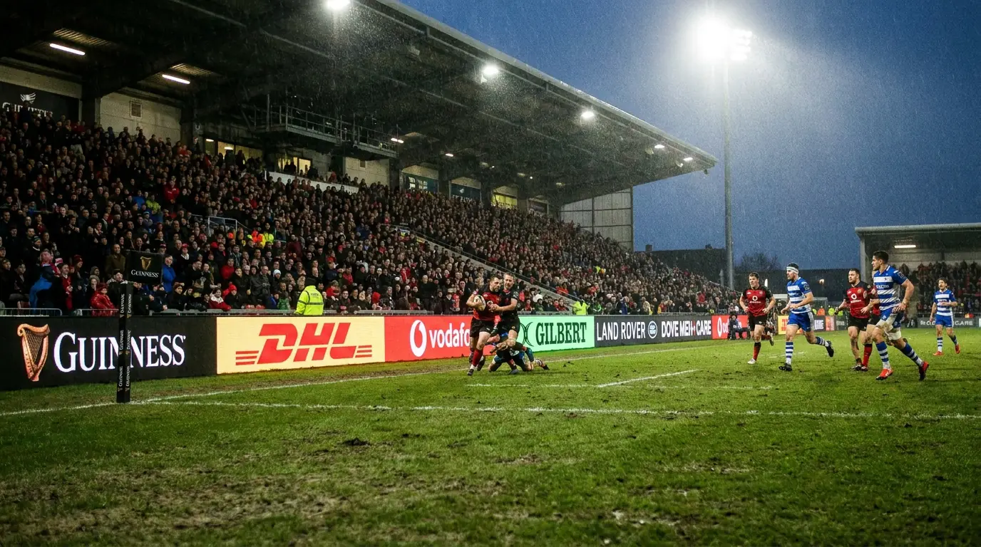 LED perimeter advertising boards showing gambling brands during a rugby match