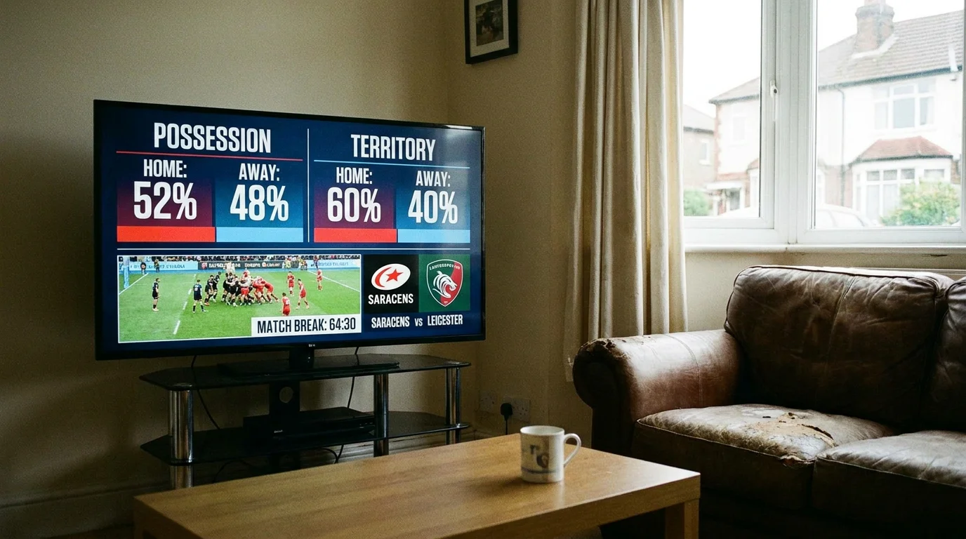 Television broadcast graphic showing possession and territory percentages during a match