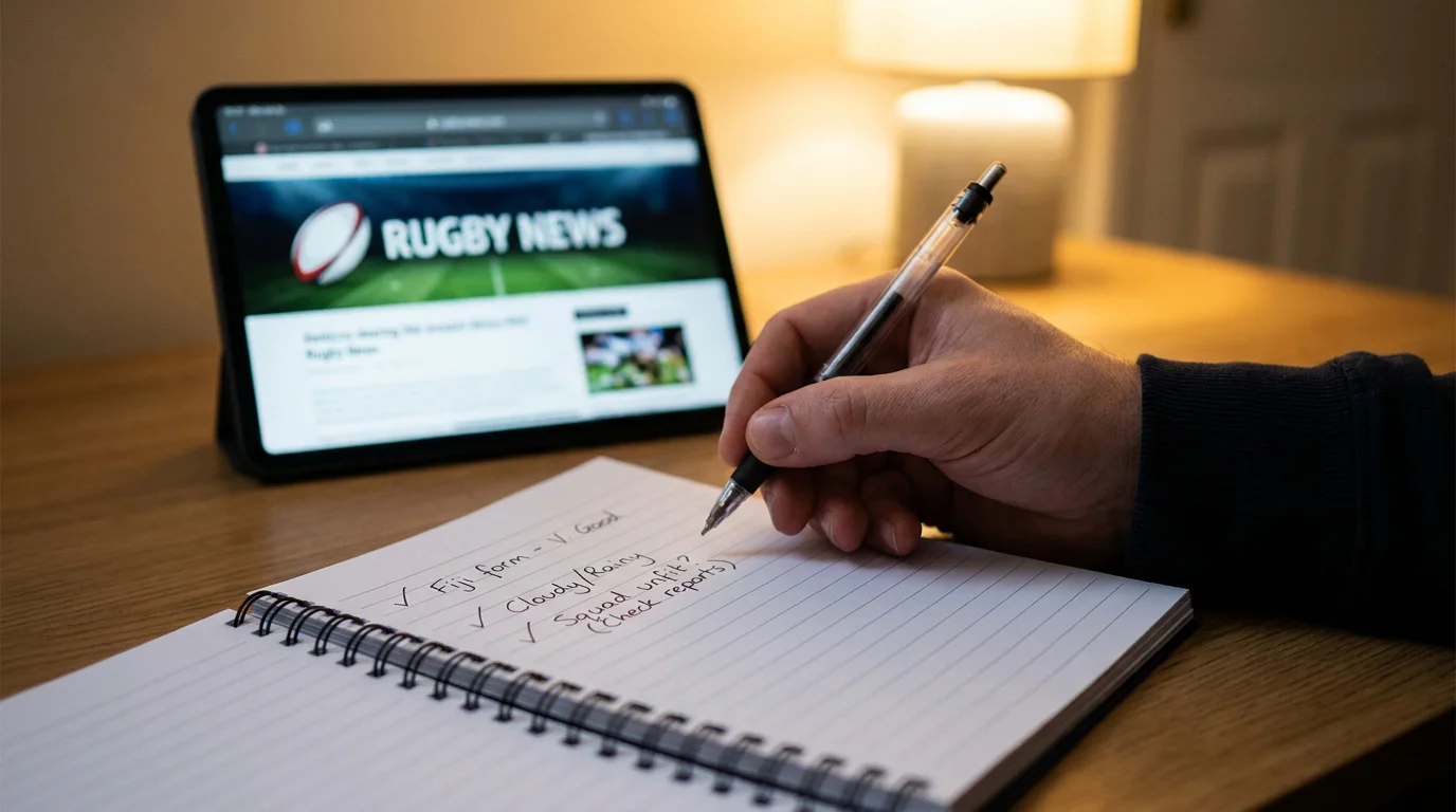 Pre-match research checklist for rugby betting covering form, injuries, venue and conditions