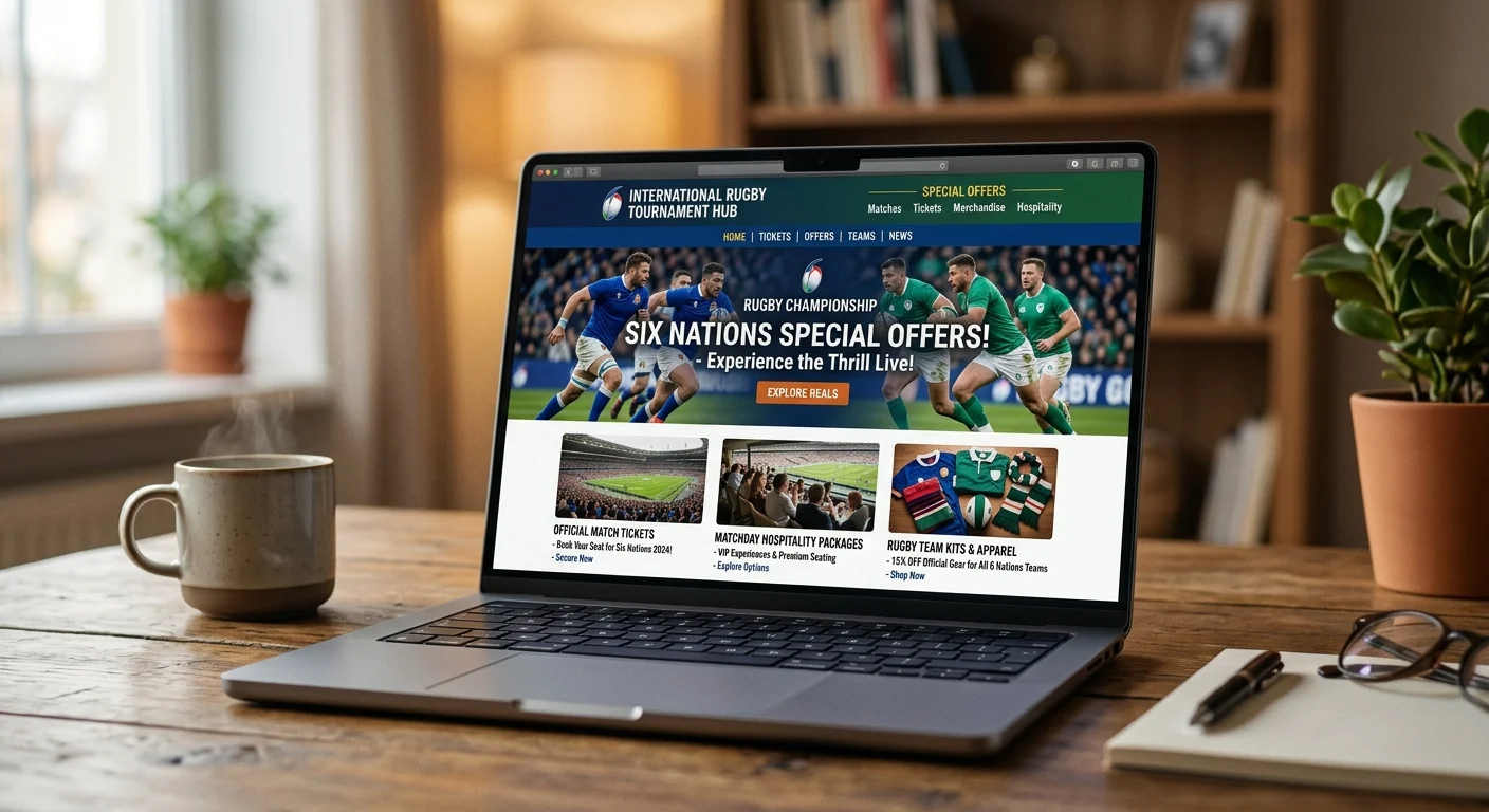 Six Nations promotional advertising visible on a rugby-related website