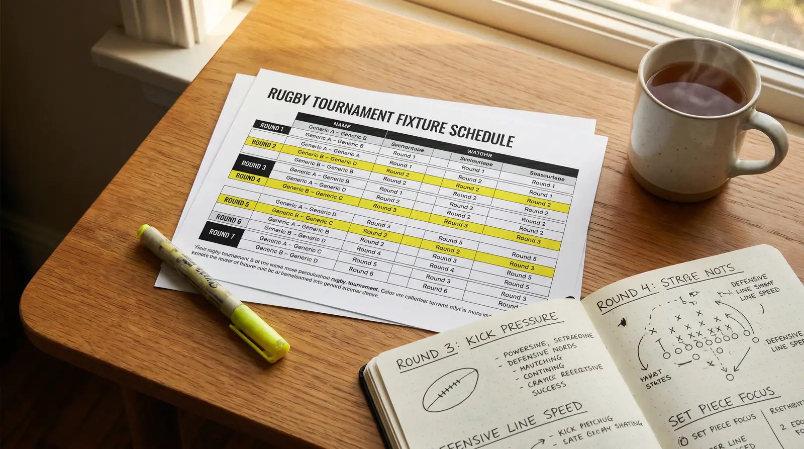 Six Nations tournament format showing home and away fixture rotation across rounds