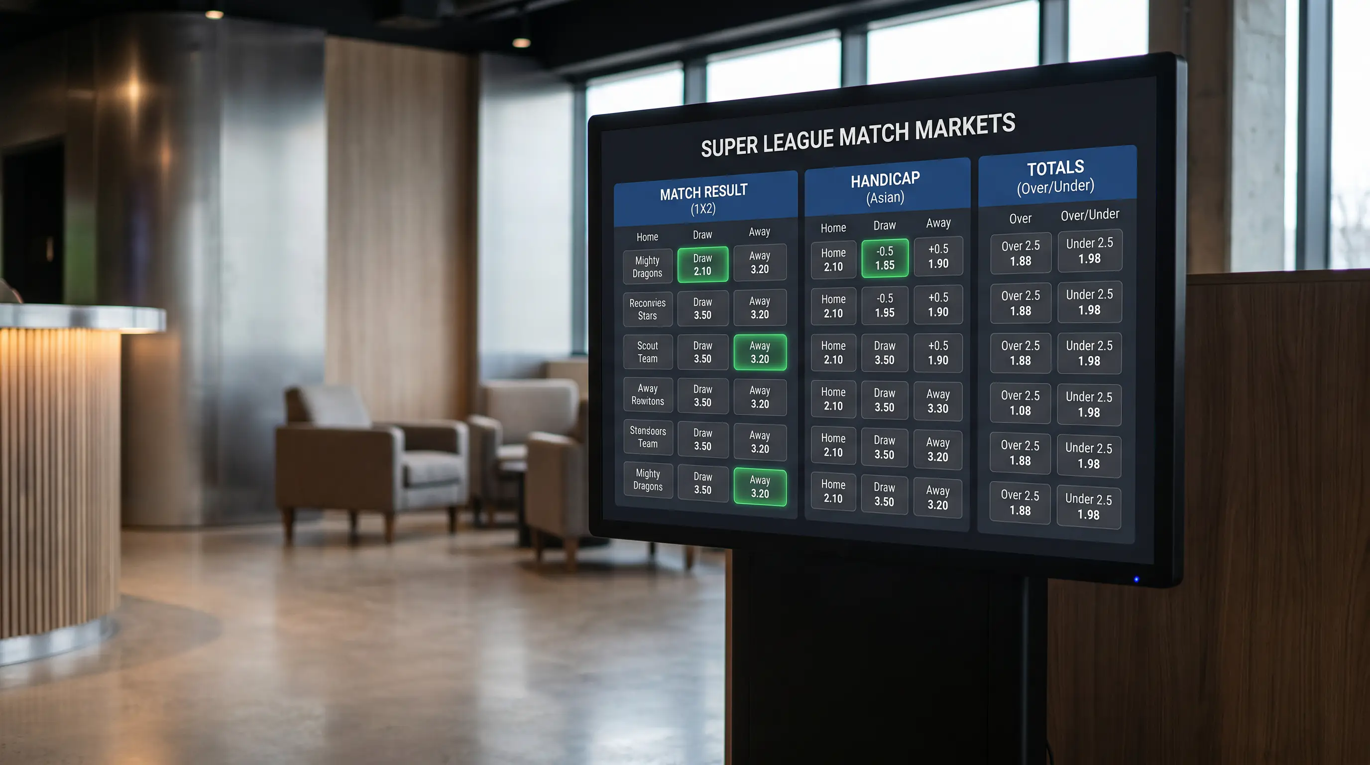 Sportsbook screen showing Super League match markets with available odds