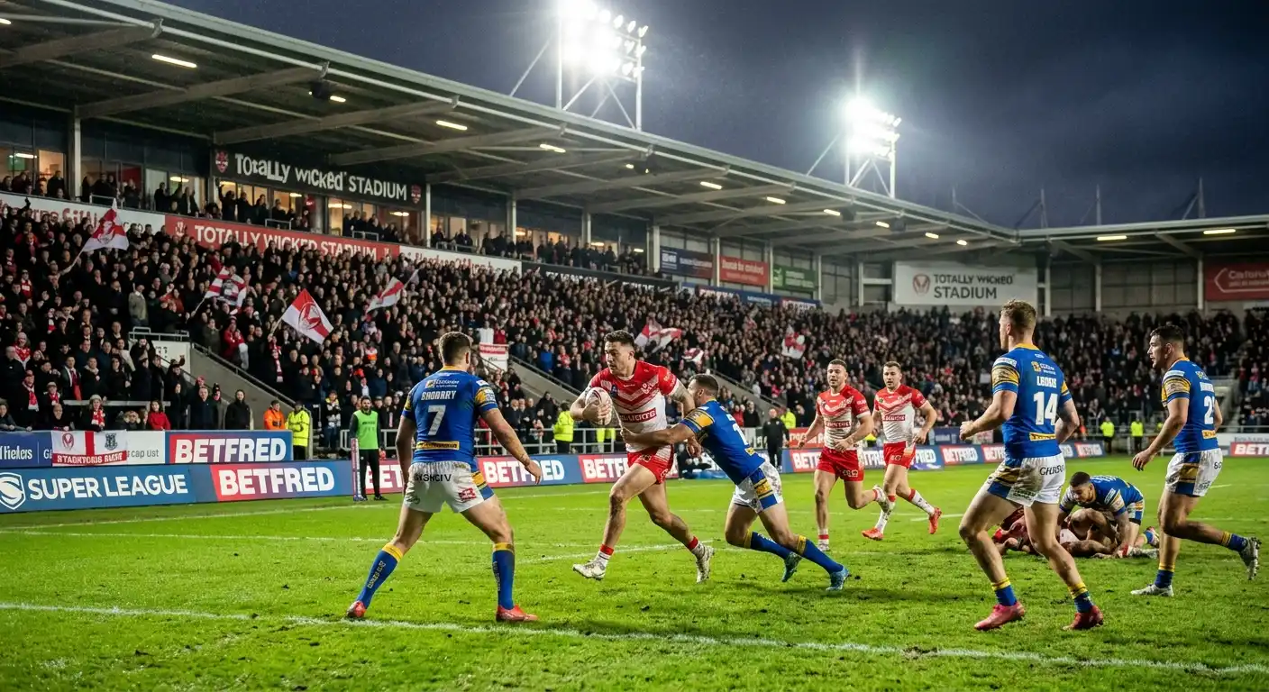 Thursday night Super League match under bright floodlights at a league stadium